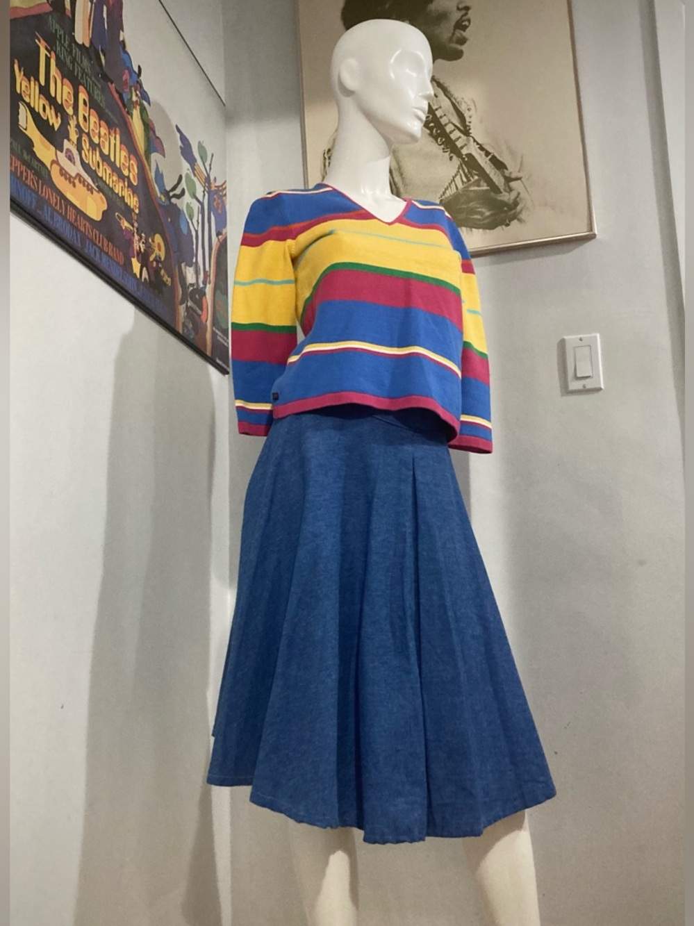 Vintage 90s Ralph Lauren Horizontal Stripe Knit Top - 3/4 Sleeve - Rare - Picture 2 of 16